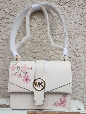 Michael Kors Cream Crossbody Bag with Pink Floral Motif